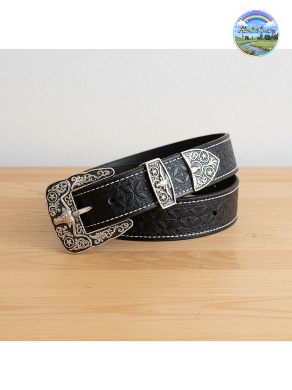 Genuine Leather Western Concho Belt Star Buckle Rodeo Cowboy
